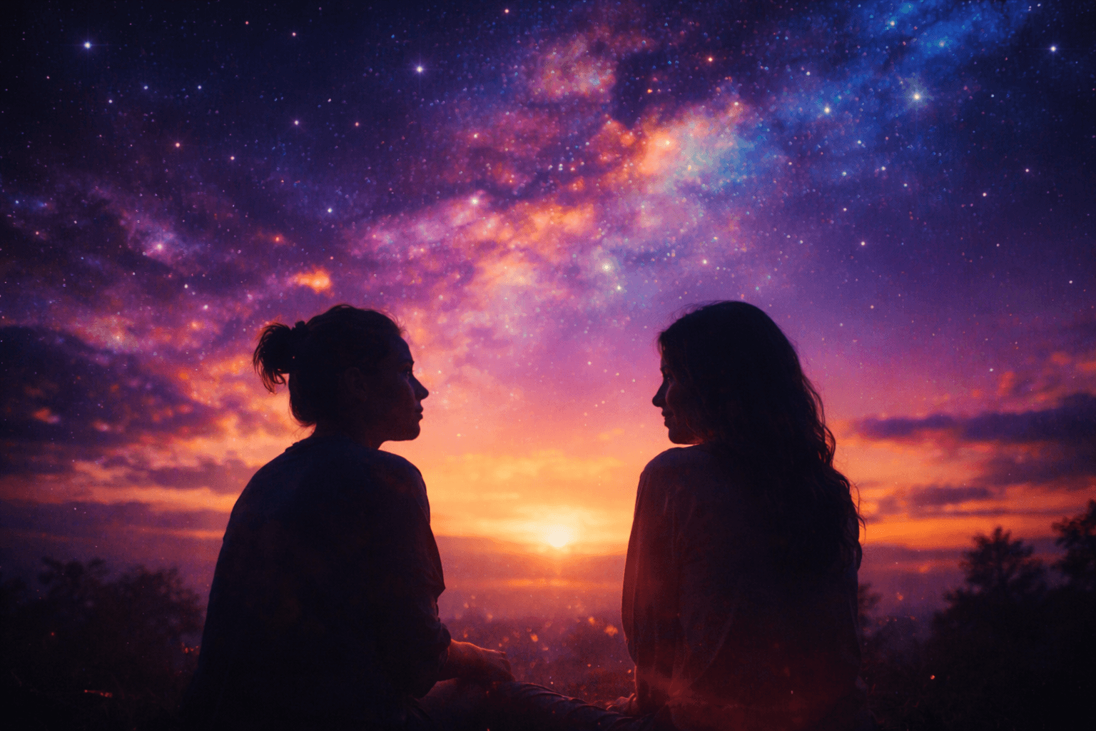 Two friends talking at sunset representing how friendships evolve after 25