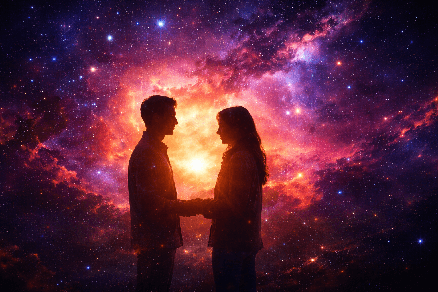 Two people meeting at sunset symbolizing meaningful encounters and life connections